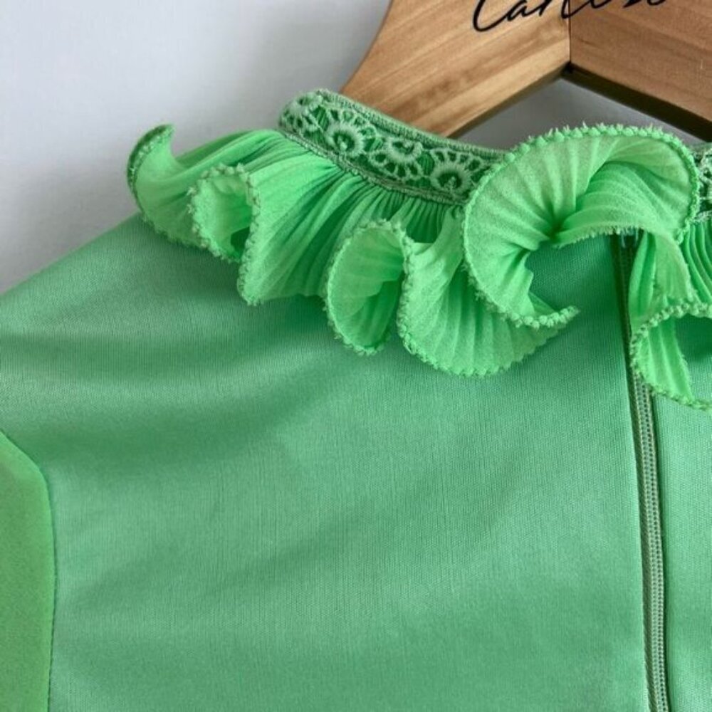 Vintage Young Con tempo’s Women's XS S Green Regal Ruffled Blouse Shirt Frill - Picture 13 of 16